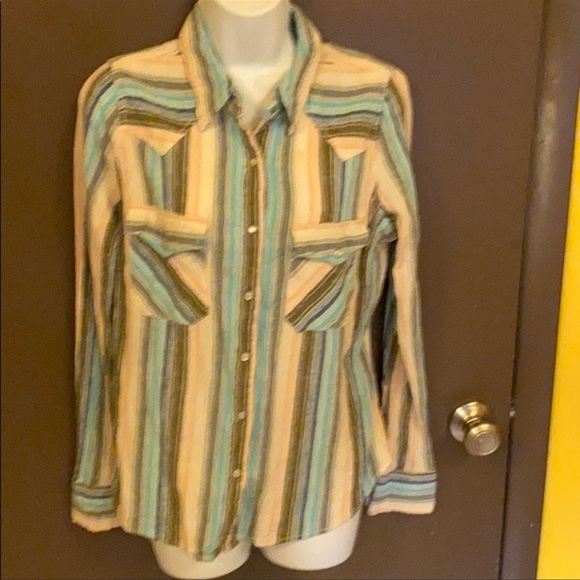 Free People Striped Pearly Snap Snaps Button Down western shirt - Picture 2 of 7